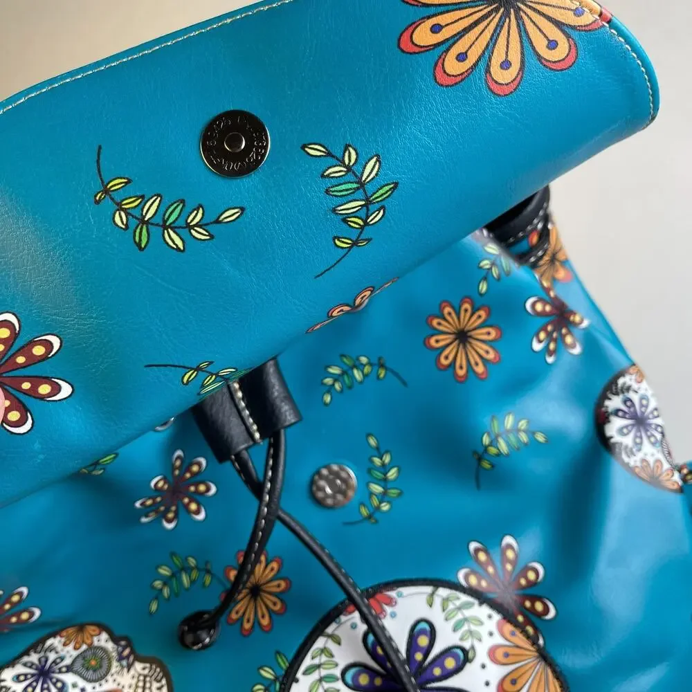 Western Mexicana Skull and Flowers Backpack Turquoise NWT G45SUK-E